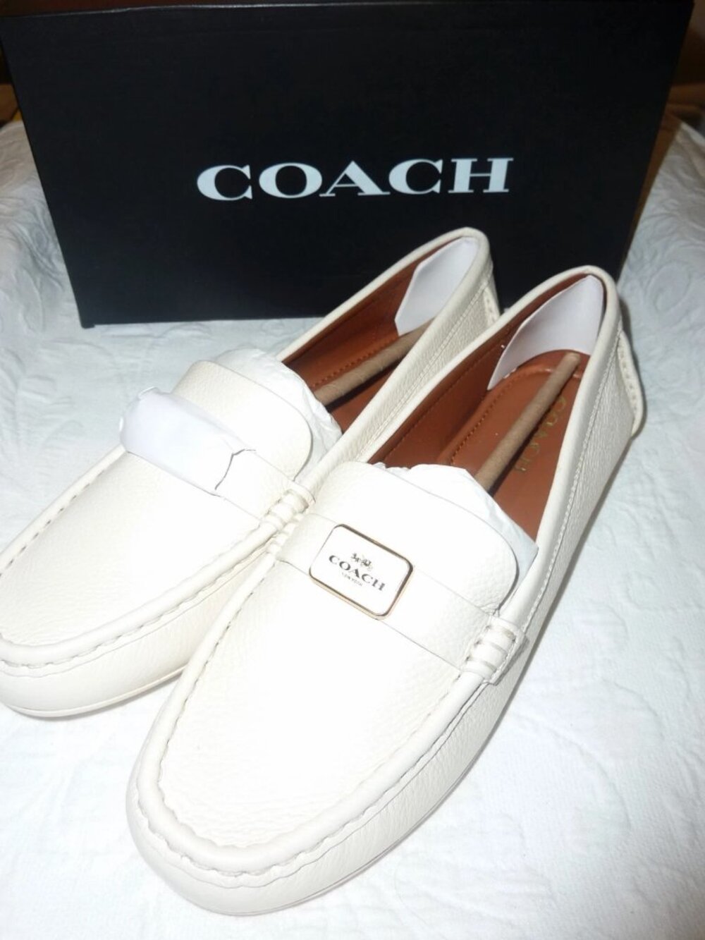 NWT Authentic Coach Mona Leather Driver Flat Loafers Size 11 Color Chalk - Picture 2 of 7